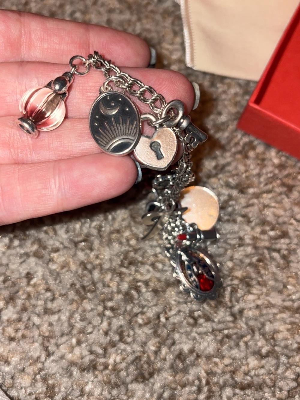 James Avery Silver Charm Bracelet with Red Enamel Accents - Picture 5 of 9